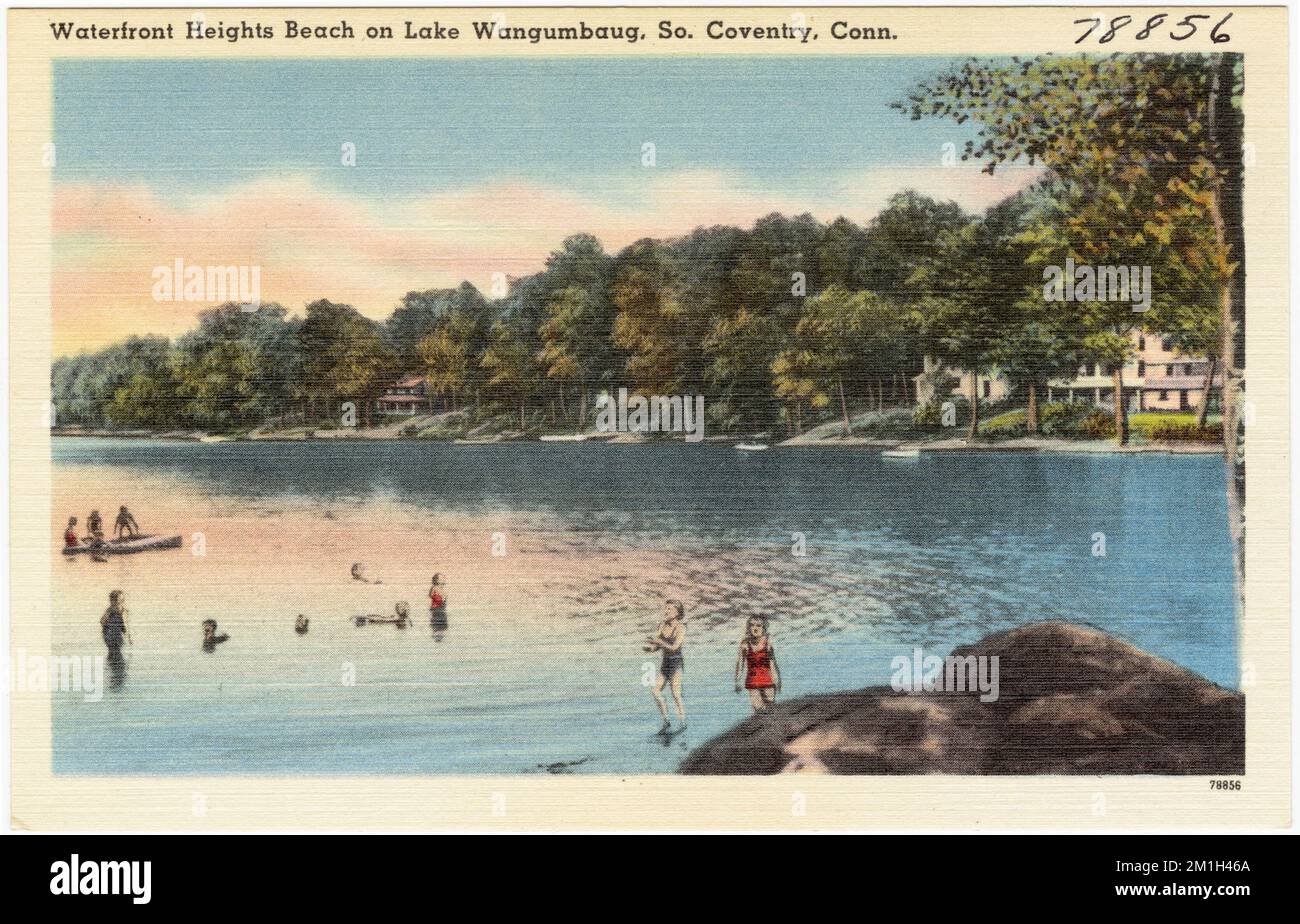 Plage Waterfront Heights sur le lac Wangumbaug, au sud-est. Coventry, Connecticut , Lakes & étangs, Collection Tichnor Brothers, cartes postales des États-Unis Banque D'Images
