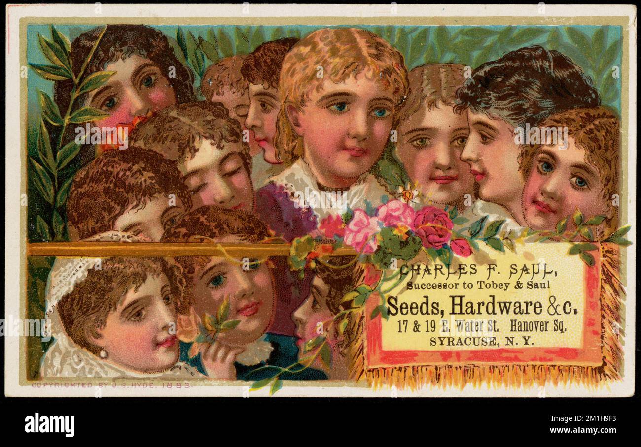 Charles F. Saul, successeur de Tobey & Saul Seeds, Hardware & c., 17 & 19 E. Water St., Hanover Sq., Syracuse, N. Y., Children, Magasins de matériel, 19th Century American Trade Cards Banque D'Images