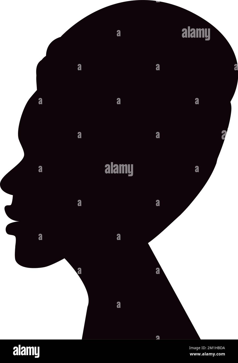 Silhouette image profil d'une femme afro-américaine portant une coiffure avec des cheveux attachés. Autocollant. Icône. Isoler. Bon pour la bannière, l'affiche, les cartes, l'invitation, l'accueil, étiquette et prix ou lettrage. EPS Illustration de Vecteur