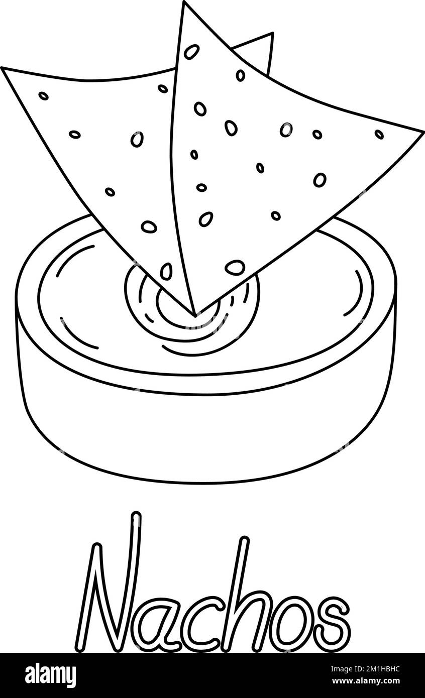 Image de l'image de maïs frites mexicaines Nachos et la sauce dans le bol avec les Nachos lettering à la main. Cuisine latino-américaine. Autocollant. Icône. Isoler. Bon pour le Web, l'affiche, le logo, le papier peint, le prix ou l'étiquette. EPS Illustration de Vecteur