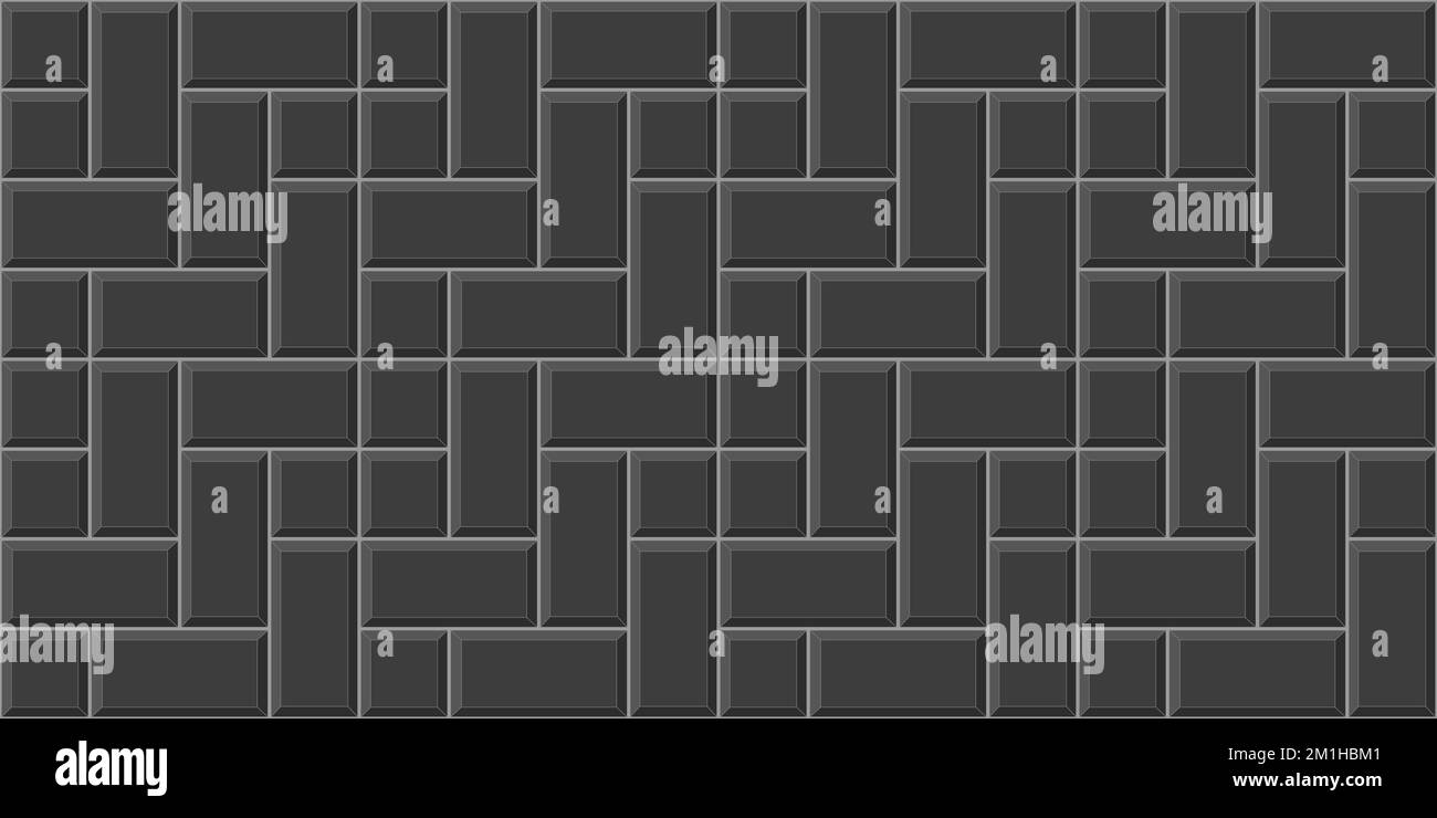 Arrière-plan pavé noir. Texture de la chaussée. Motif mural en pierre ou en céramique. Surface de la mosaïque du fond de la cuisine. Décoration dans la salle de bains, la douche ou les toilettes. Illustration vectorielle plate Illustration de Vecteur
