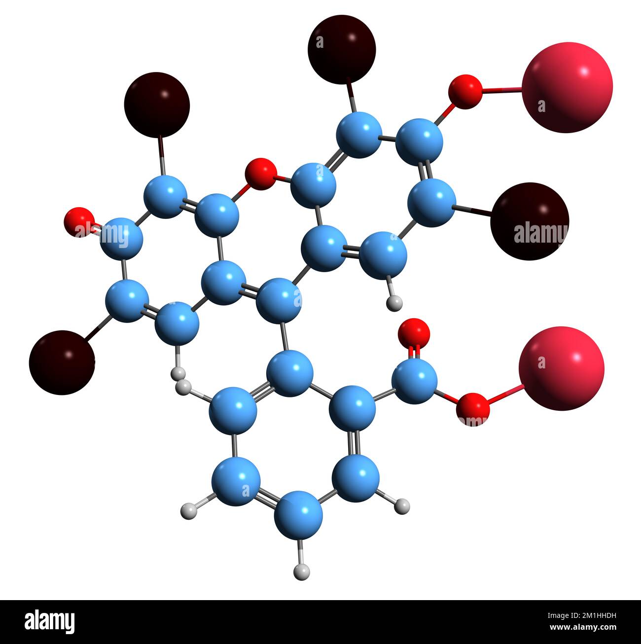 3D image de la formule squelettique de l'érythrosine - structure chimique moléculaire du rouge no 3 isolé sur fond blanc Banque D'Images