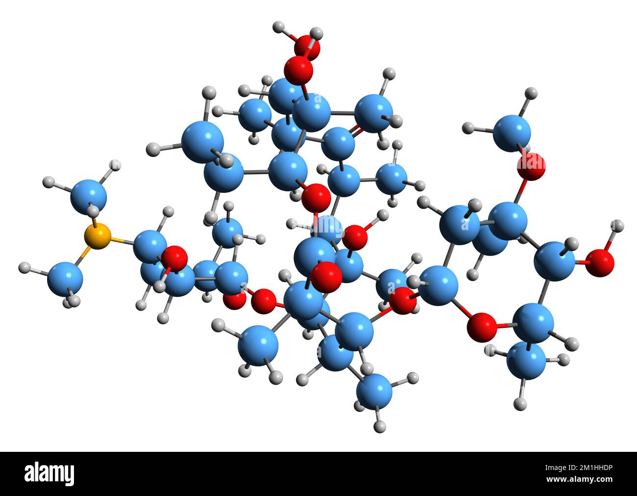 3D image de la formule squelettique de l'érythromycine - structure chimique moléculaire de l'antibiotique isolé sur fond blanc Banque D'Images