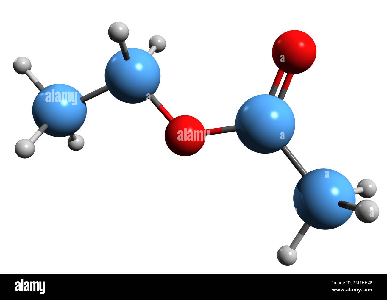 3D image de la formule squelettique de l'acétate d'éthyle - structure chimique moléculaire de l'éthanoate d'éthyle isolé sur fond blanc Banque D'Images