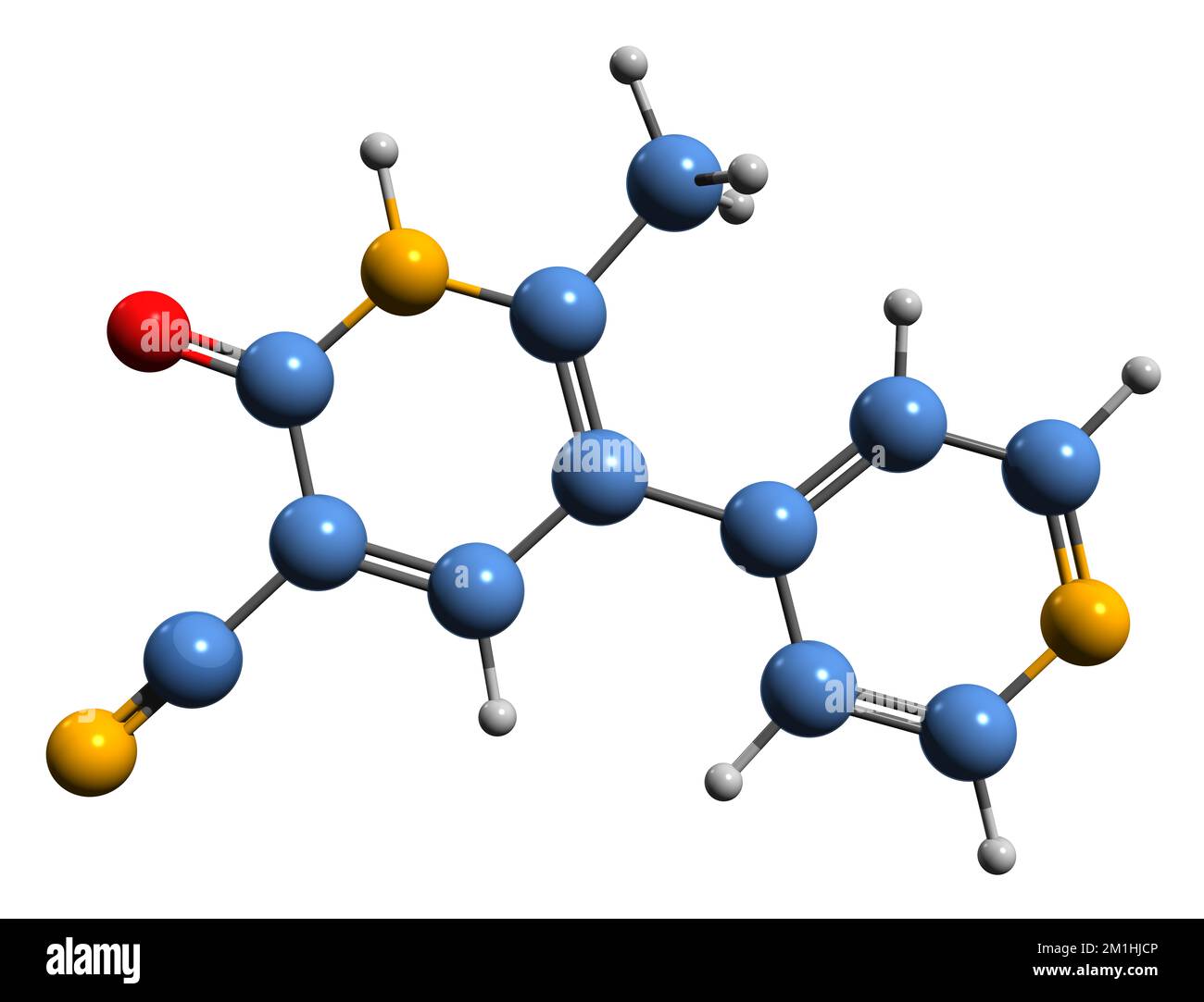3D image de la formule squelettique de la milrinone - structure chimique moléculaire du vasodilatateur isolé sur fond blanc Banque D'Images