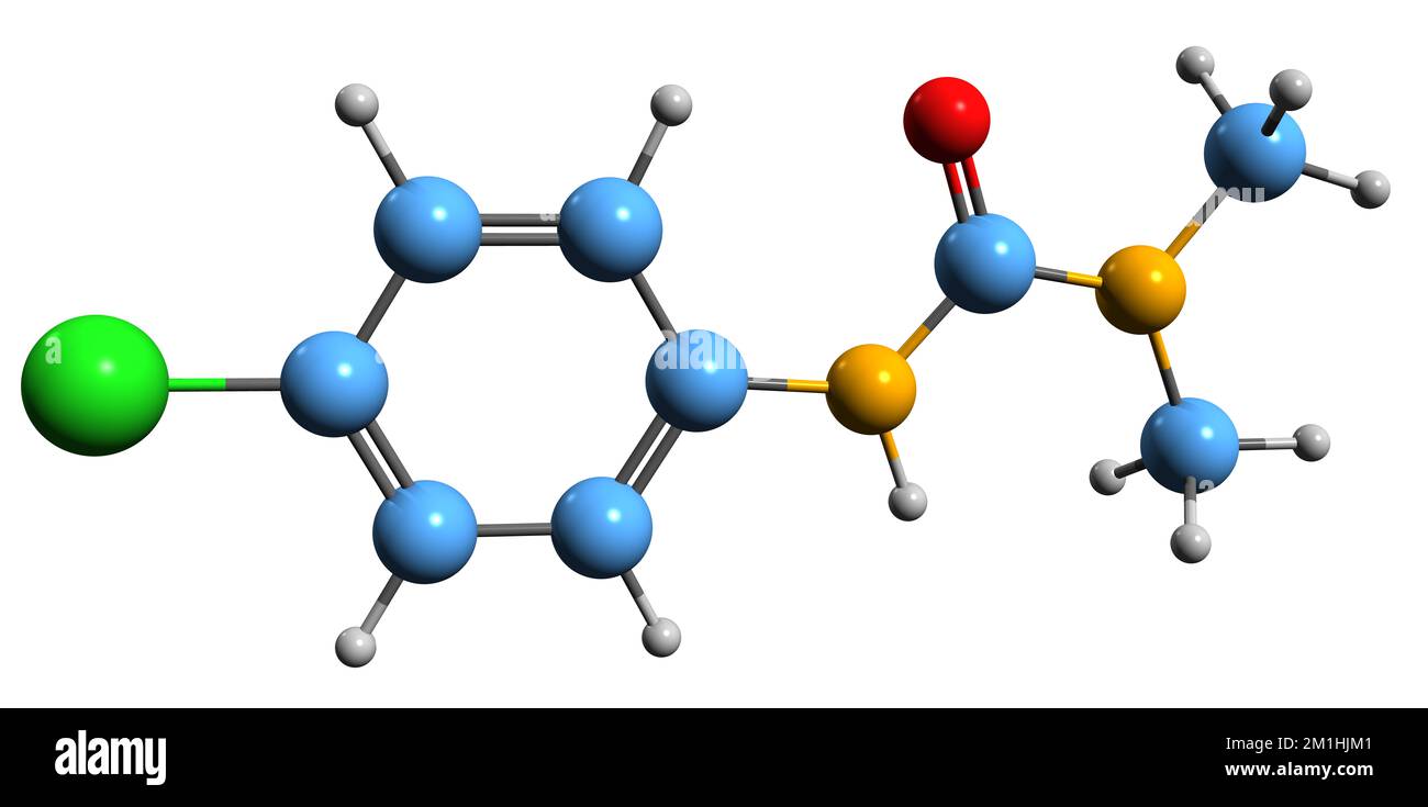 3D image de formule squelettique Monuron - structure chimique moléculaire de l'herbicide systémique isolé sur fond blanc Banque D'Images