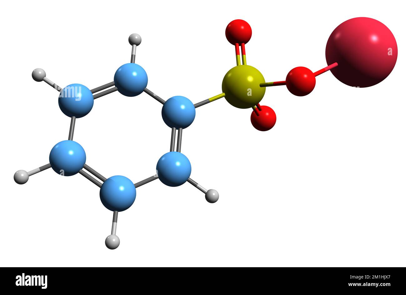 3D image de la formule squelettique du benzosulfonate de sodium - structure chimique moléculaire de l'acide Benzenesulfonique isolé sur fond blanc Banque D'Images