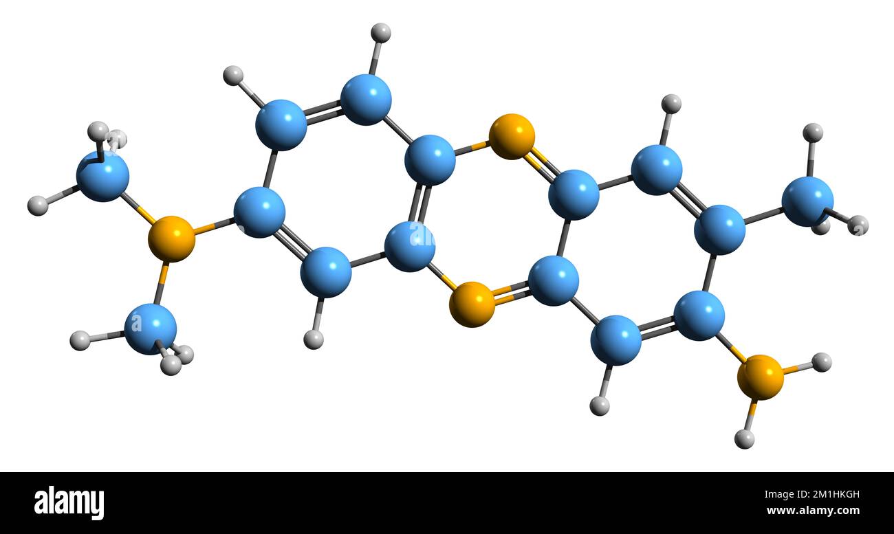 3D image de formule squelettique rouge neutre - structure chimique moléculaire du colorant d'eurhodine rouge de toluylène isolé sur fond blanc Banque D'Images
