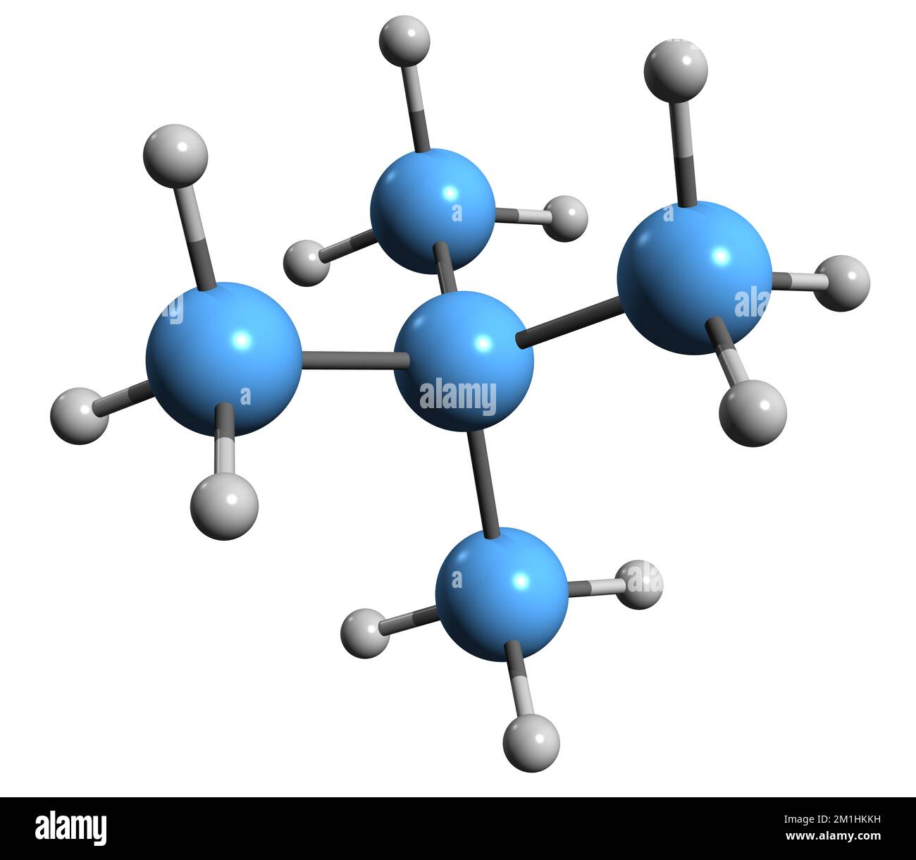 3D image de la formule squelettique du néopentane - structure chimique moléculaire du tétraméthylméthane isolé sur fond blanc Banque D'Images