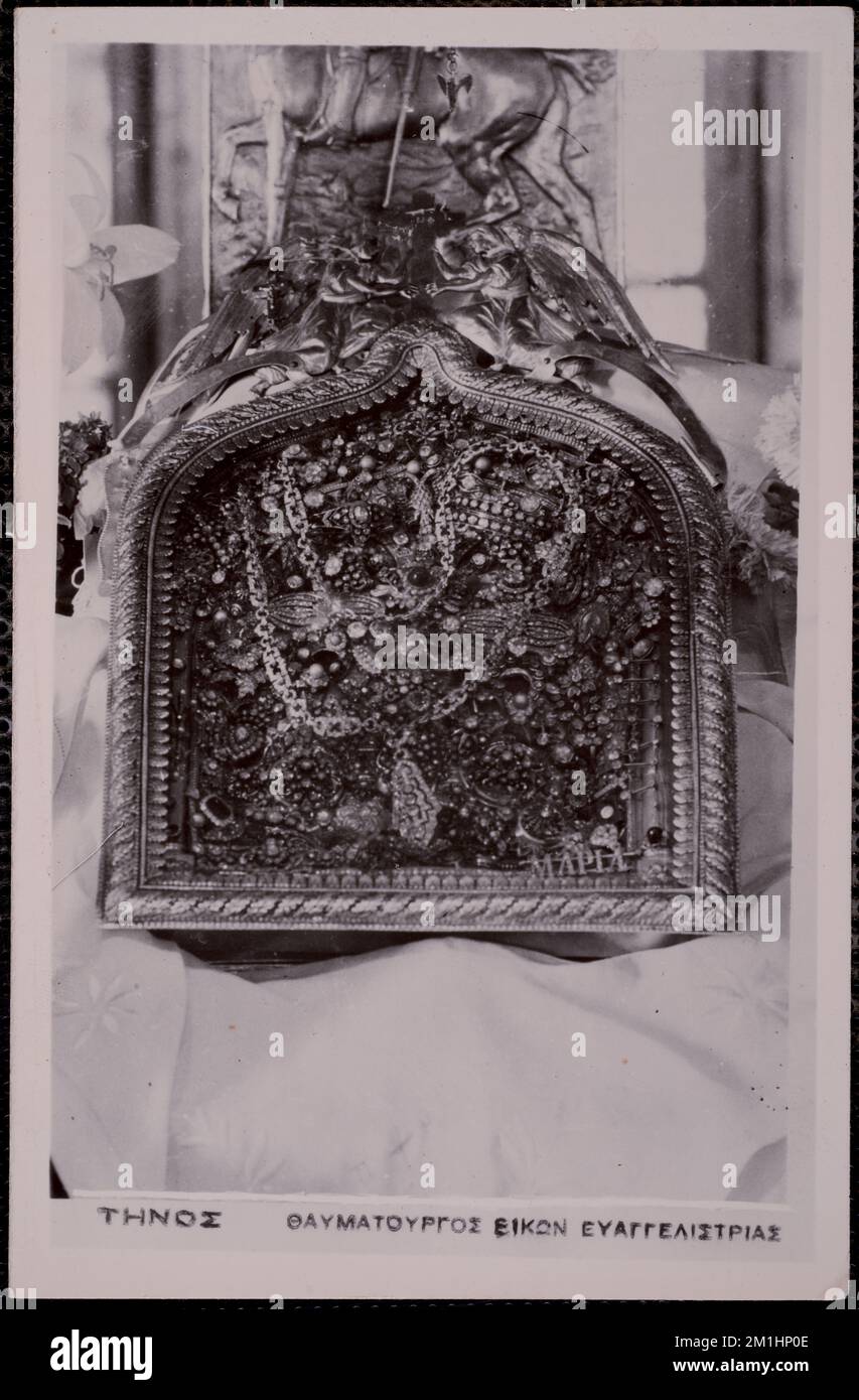 Τηνος. Θαυματουργος εικων Ευαγγελιστριας , icônes, Marie, Sainte Vierge, Saint, Gabriel Archange. Collection Nicholas Catsimpolas Banque D'Images