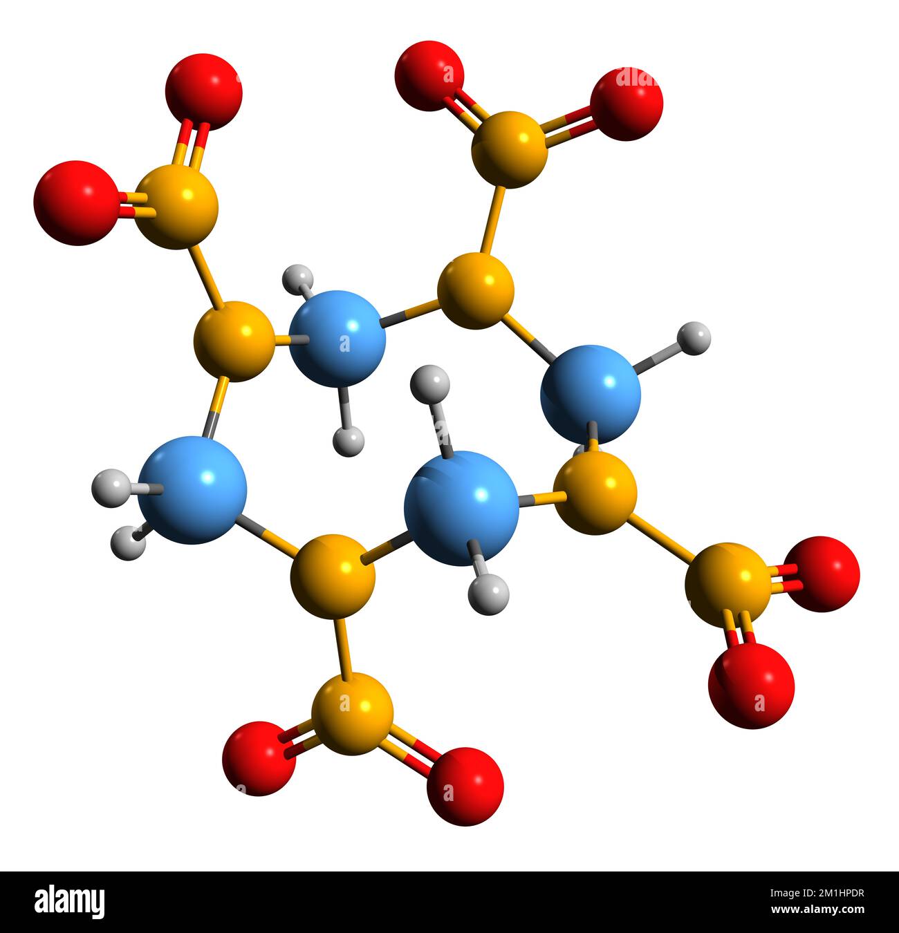3D image de la formule squelettique octogène - structure chimique moléculaire de la nitroamine hautement explosive isolée sur fond blanc Banque D'Images