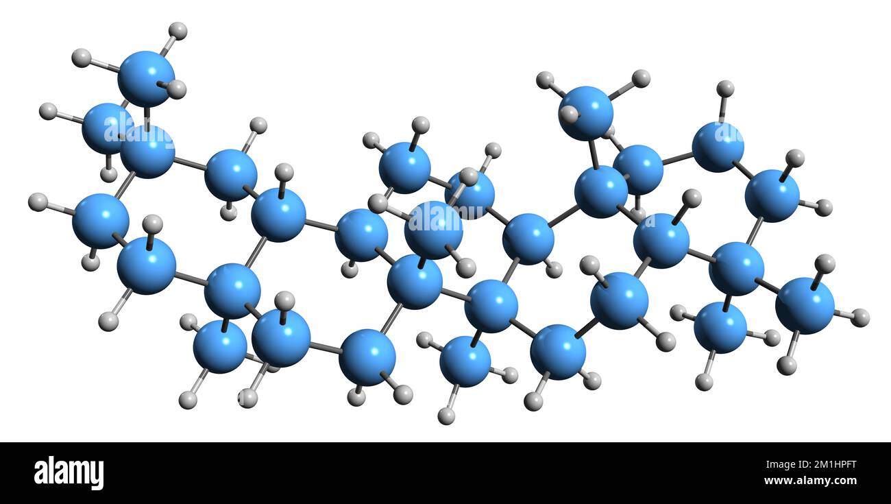3D image de la formule squelettique d'Oleanane - structure chimique moléculaire du triterpénoïde naturel isolé sur fond blanc Banque D'Images
