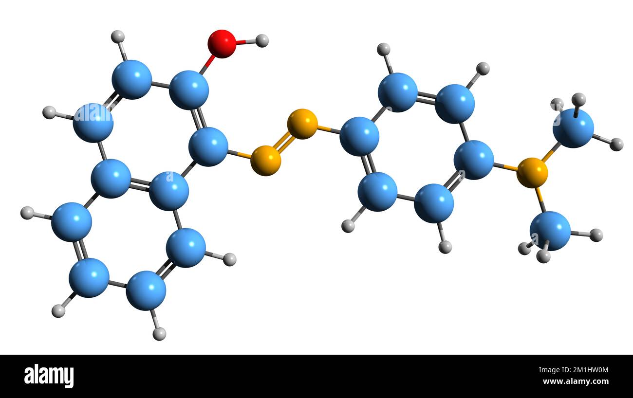 3D image de la formule squelettique Para Red - structure chimique moléculaire de Recolite Para Red B isolée sur fond blanc Banque D'Images