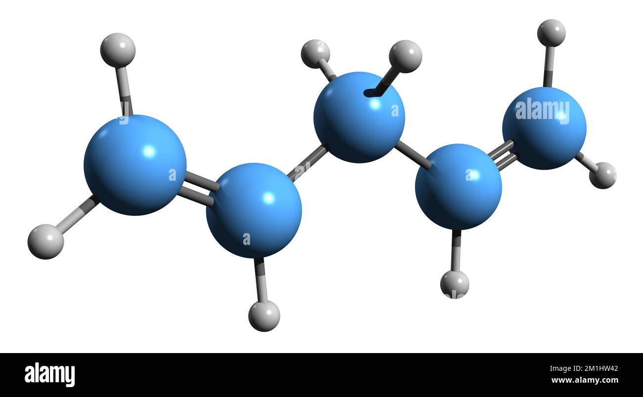 3D image de la formule squelettique du Piperylène - structure chimique moléculaire du pentadiène isolé sur fond blanc Banque D'Images