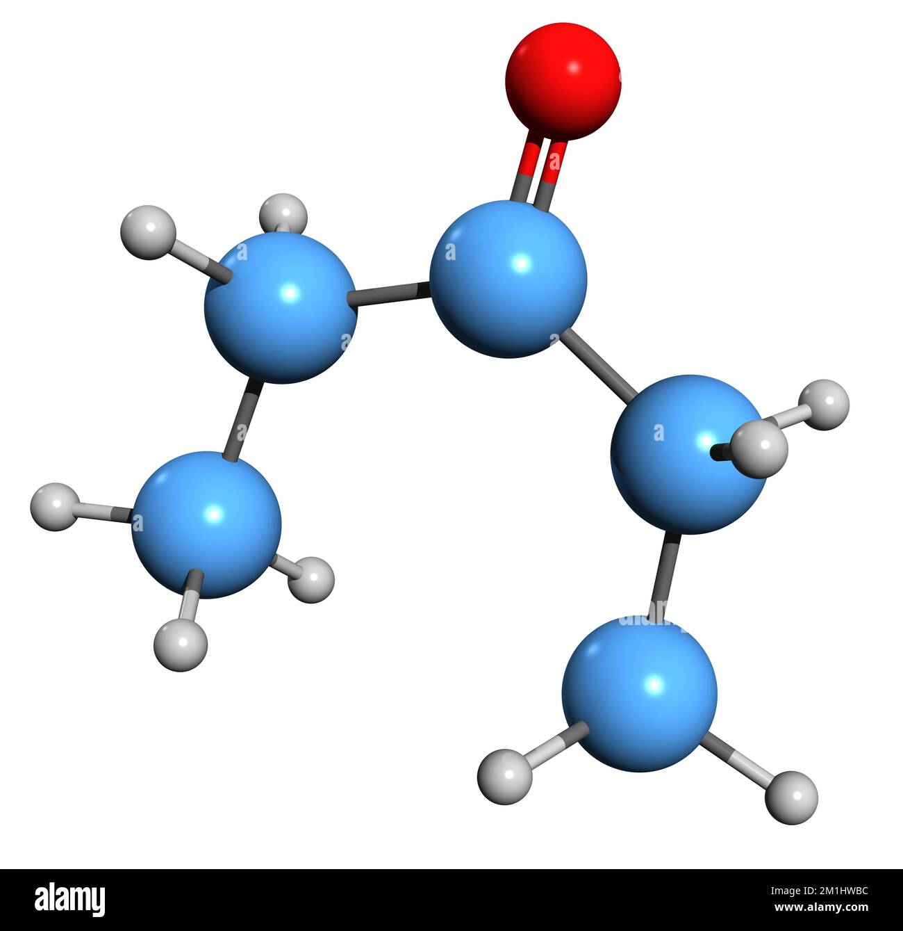 3D image de la formule squelettique de la pentanone - structure chimique moléculaire de la diéthyl cétone isolée sur fond blanc Banque D'Images