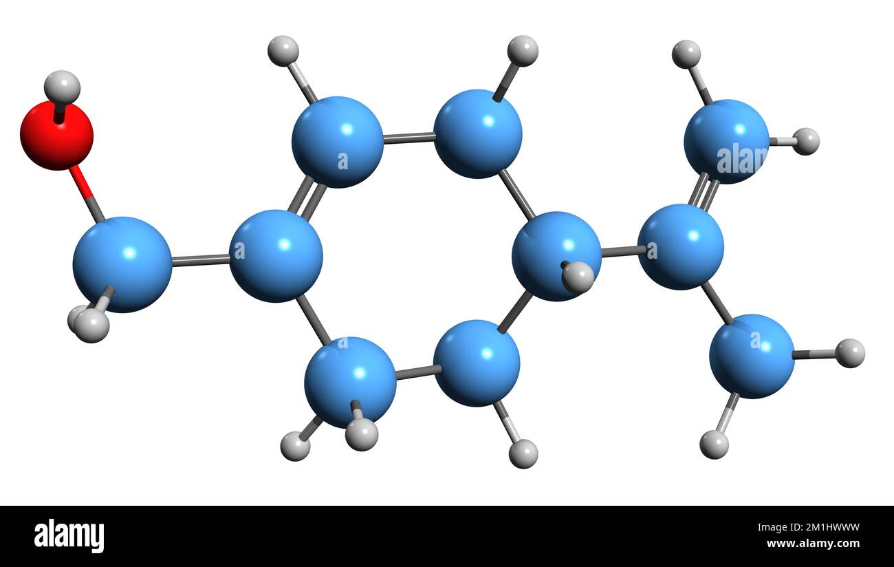 3D image de la formule squelettique de l'alcool perilleux - structure chimique moléculaire du limonène précurseur isolé sur fond blanc Banque D'Images