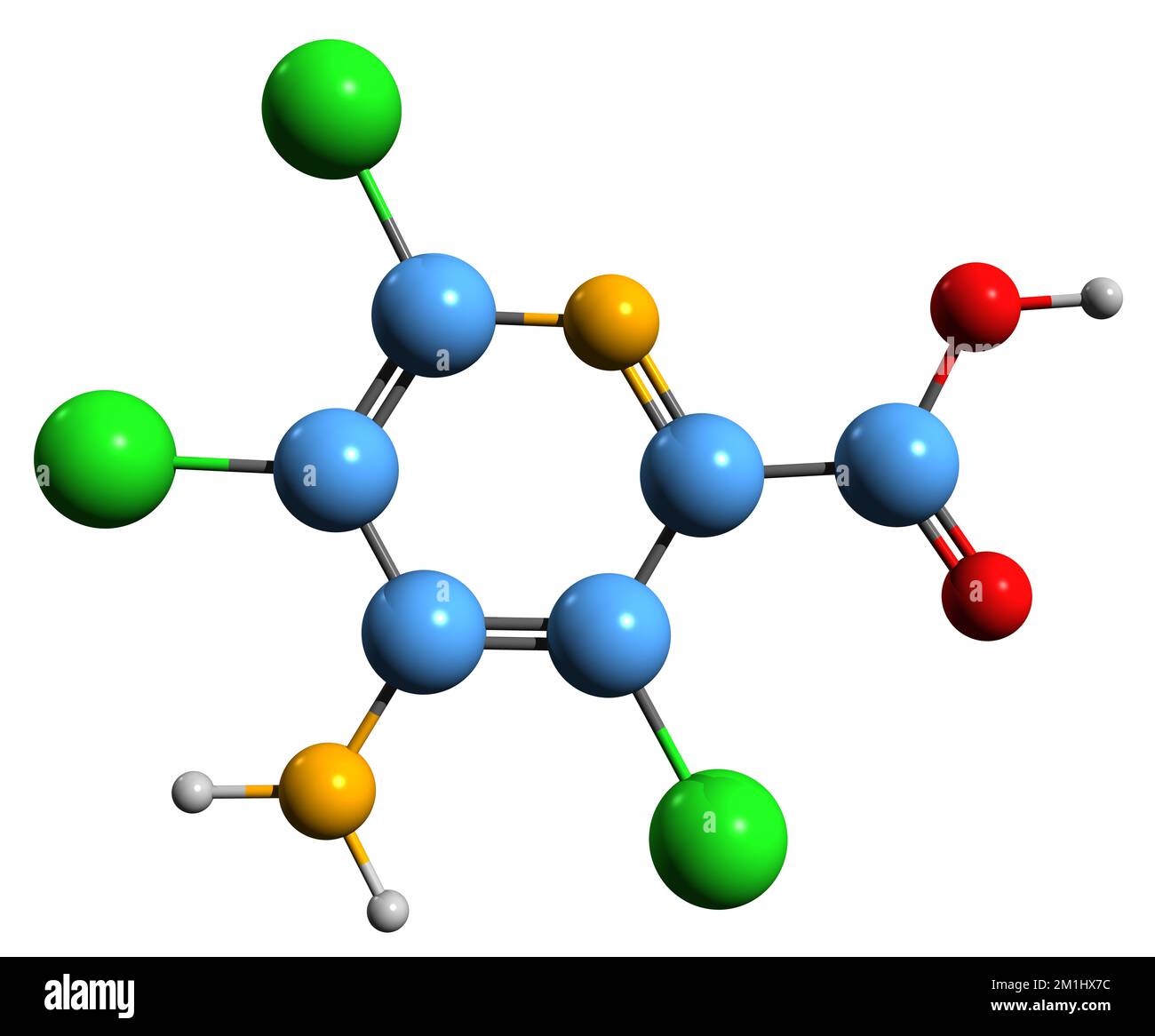 3D image de la formule du squelette de Pichloram - structure chimique moléculaire de l'herbicide isolé sur fond blanc Banque D'Images
