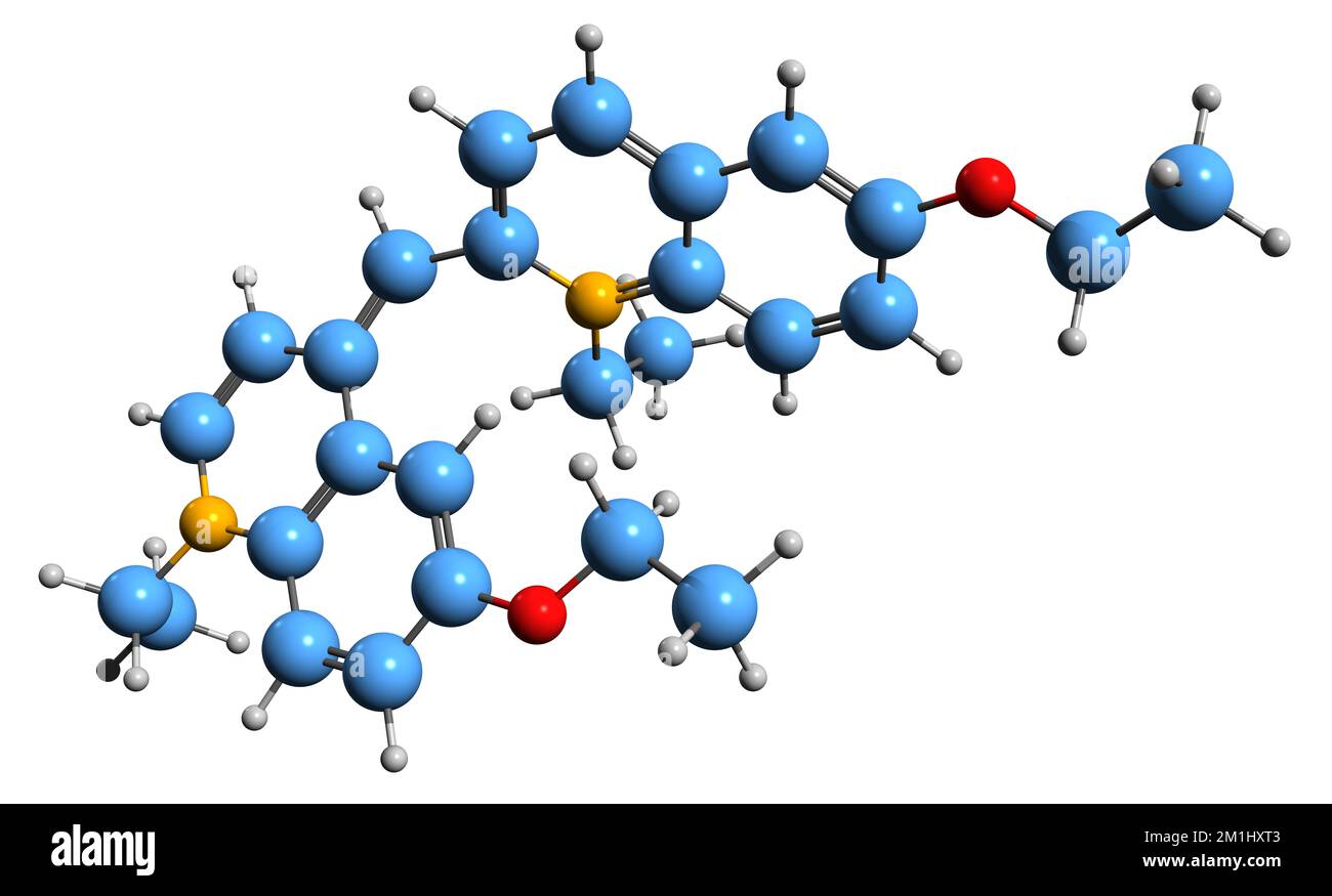 3D image de la formule squelettique Pinahrom - structure chimique moléculaire du colorant méthine isolé sur fond blanc Banque D'Images