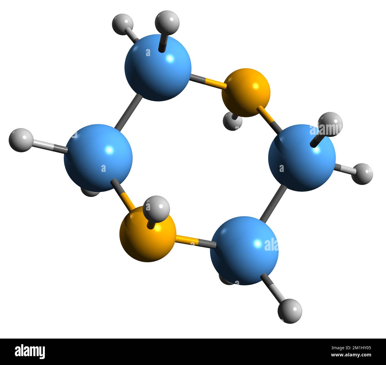 3D image de la formule squelettique de pipérazine - structure chimique moléculaire de l'Hexahydropyrazine isolée sur fond blanc Banque D'Images