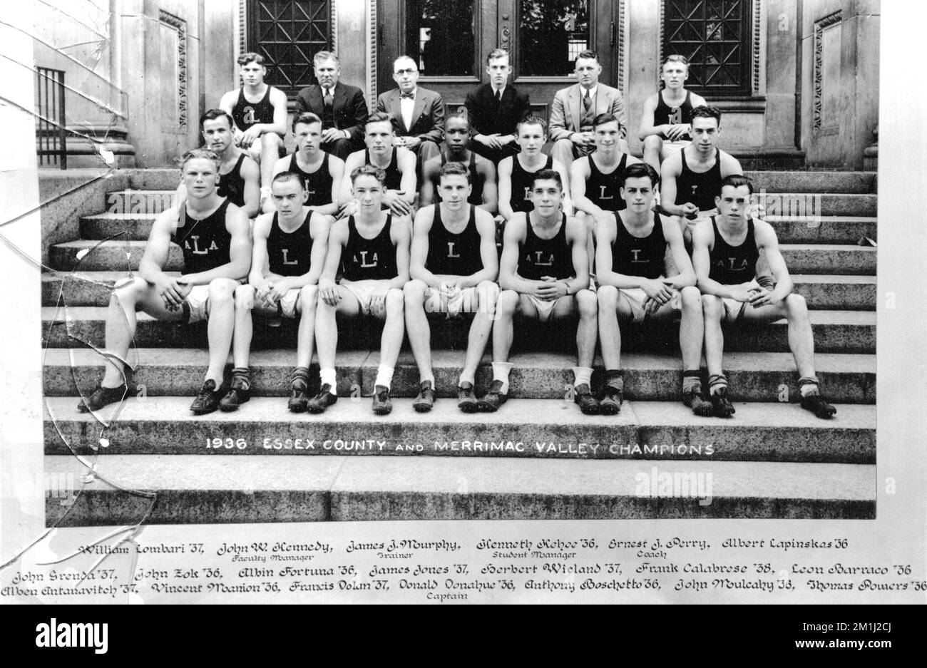1936 Lawrence High School Track team, athlétisme, Lawrence High School Lawrence, Massachusetts. Banque D'Images