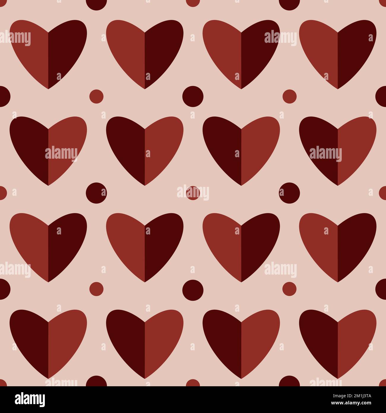 Cœur de la Saint-Valentin. Motif sans couture avec coeurs rouges et points sur fond rose. Motif géométrique raster romance. Banque D'Images