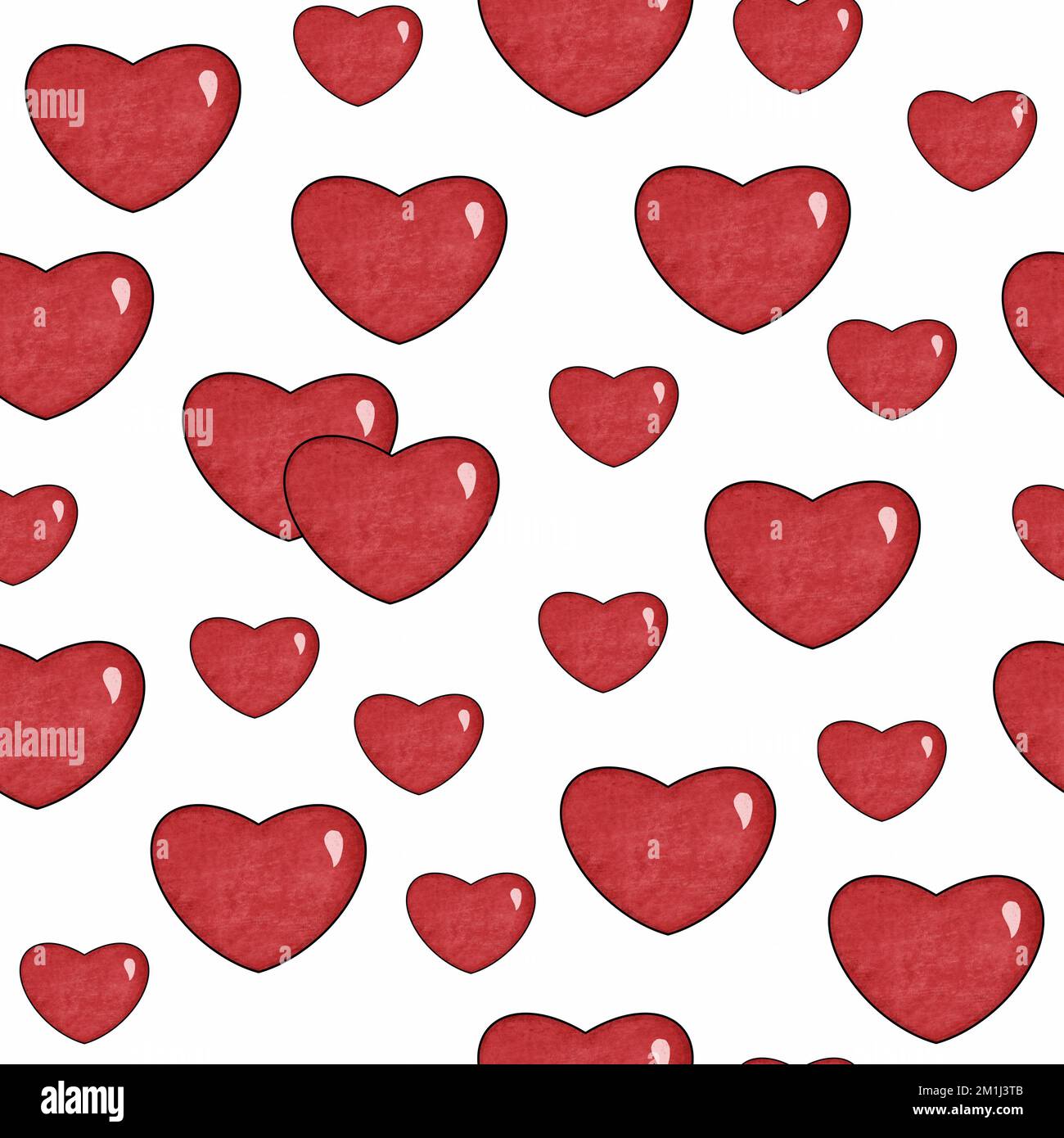 Motif coeurs sans coutures. Coeurs rouges texturés dessinés à la main sur fond blanc. Décor romantique et doux. Imprimé de décoration de mariage Banque D'Images