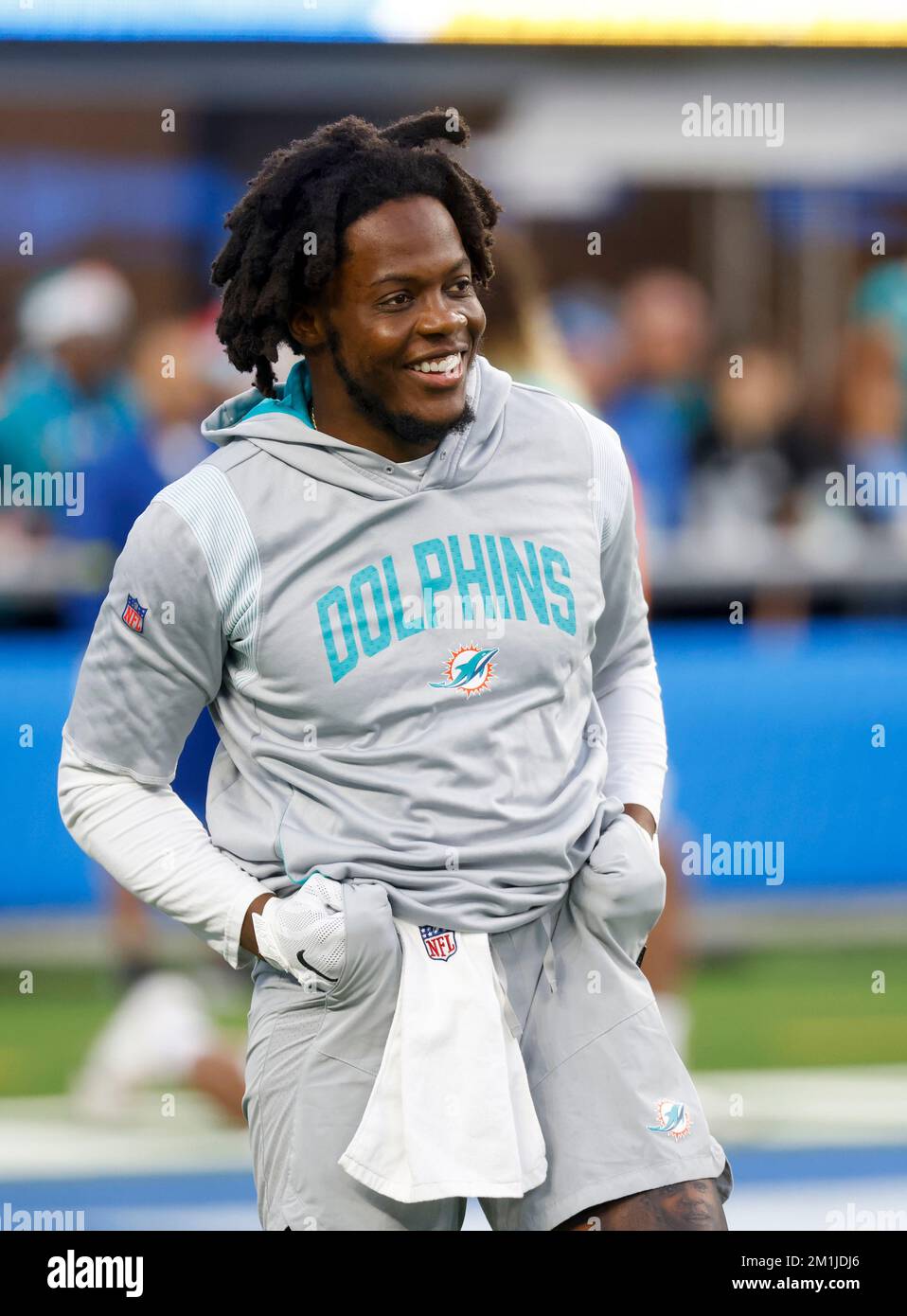 Inglewood, Californie, États-Unis. 11th décembre 2022. Miami Dolphins Quarterback Teddy Bridgewater avant le match de football de la NFL contre les Los Angeles Chargers à Inglewood, Californie. Crédit photo obligatoire : Charles Baus/CSM/Alay Live News Banque D'Images