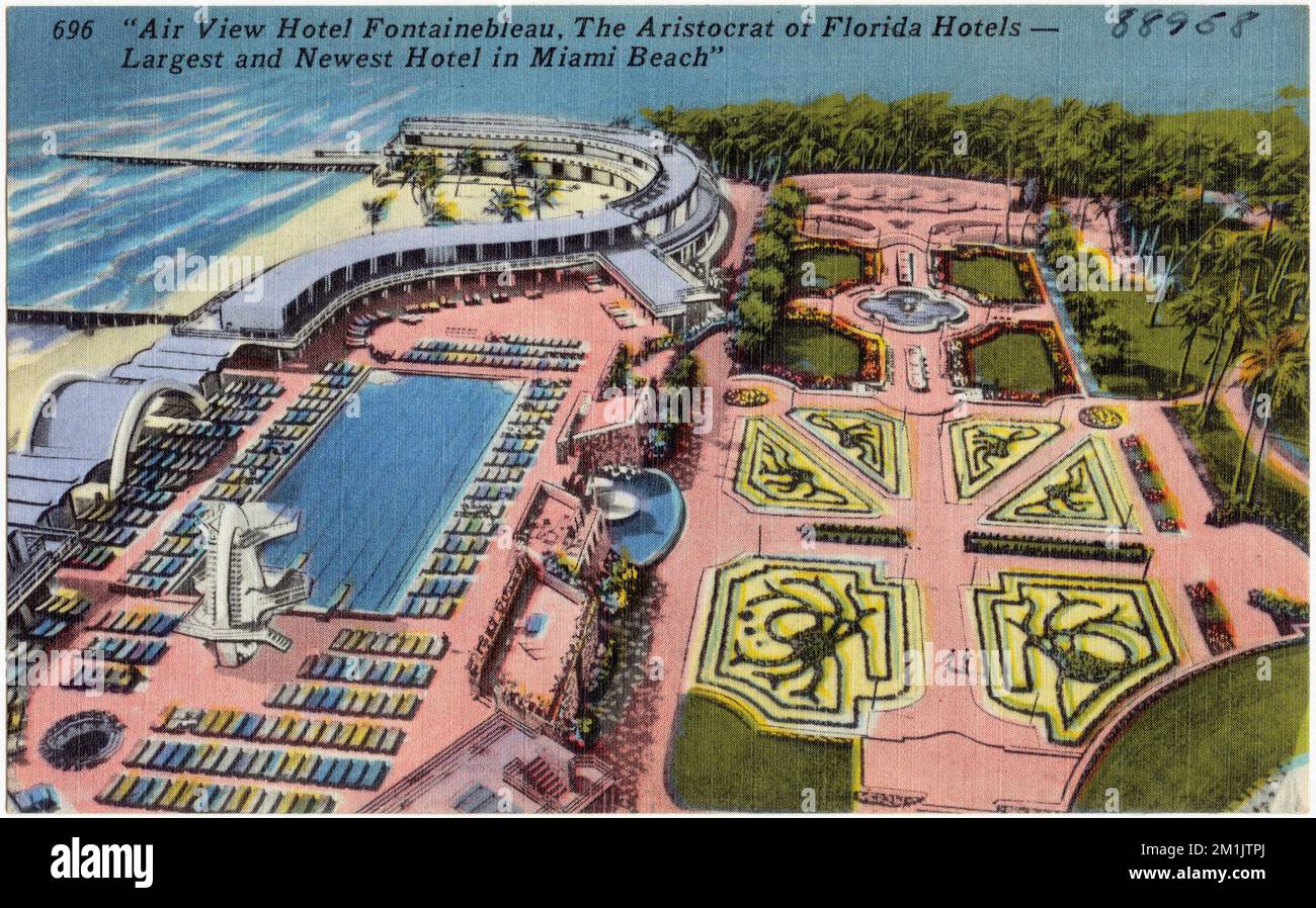 'Air View Hotel Fontainebleau, l'aristocrate de Floride hôtels - plus grand et plus récent hôtel de Miami Beach' , Hôtels, Tichnor Brothers Collection, cartes postales des États-Unis Banque D'Images