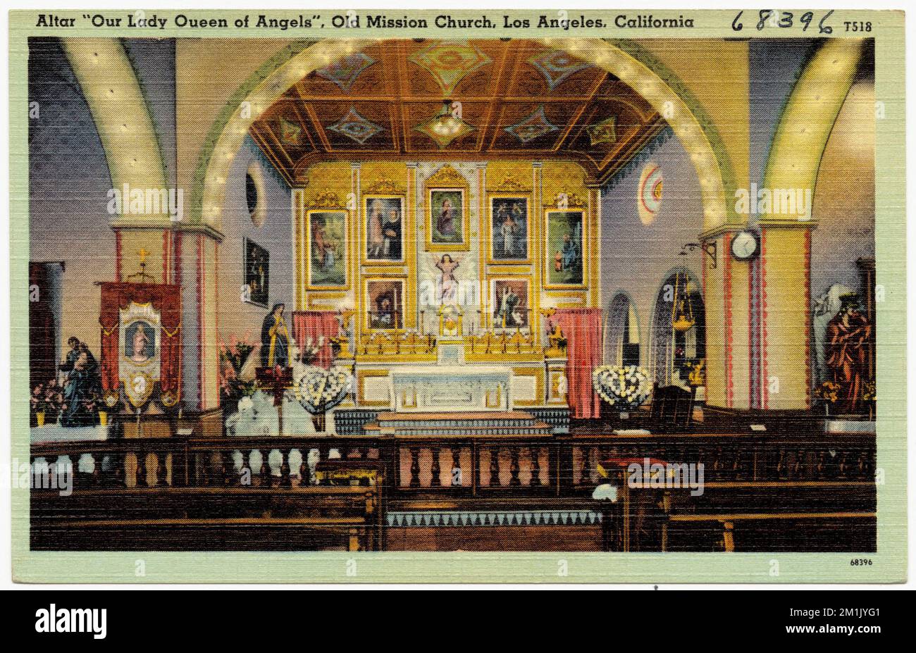 Autel 'notre Dame Reine des Angess', Eglise de la vieille Mission, Los Angeles, Californie , Églises, Tichnor Brothers Collection, cartes postales des États-Unis Banque D'Images