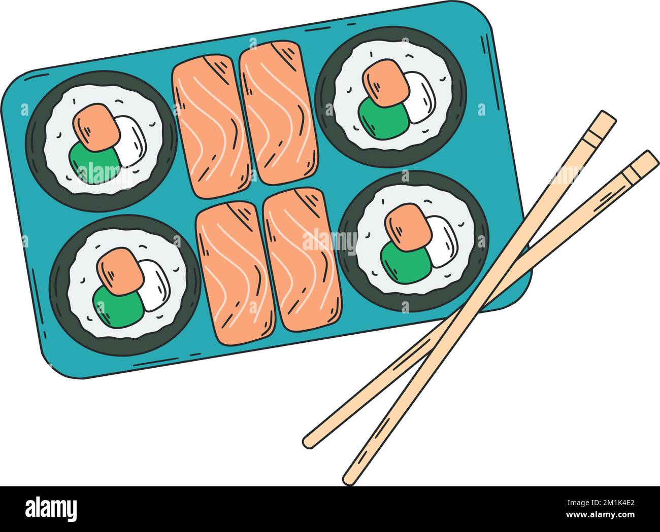 Sushi au fromage avocat et au saumon. Clip art traditionnel asiatique En-cas national du japon avec légumes de riz et fruits de mer isolés Illustration de Vecteur