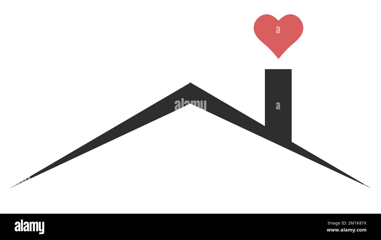 Logo toit chaud maison famille coeur, cheminée de toit amour Illustration de Vecteur