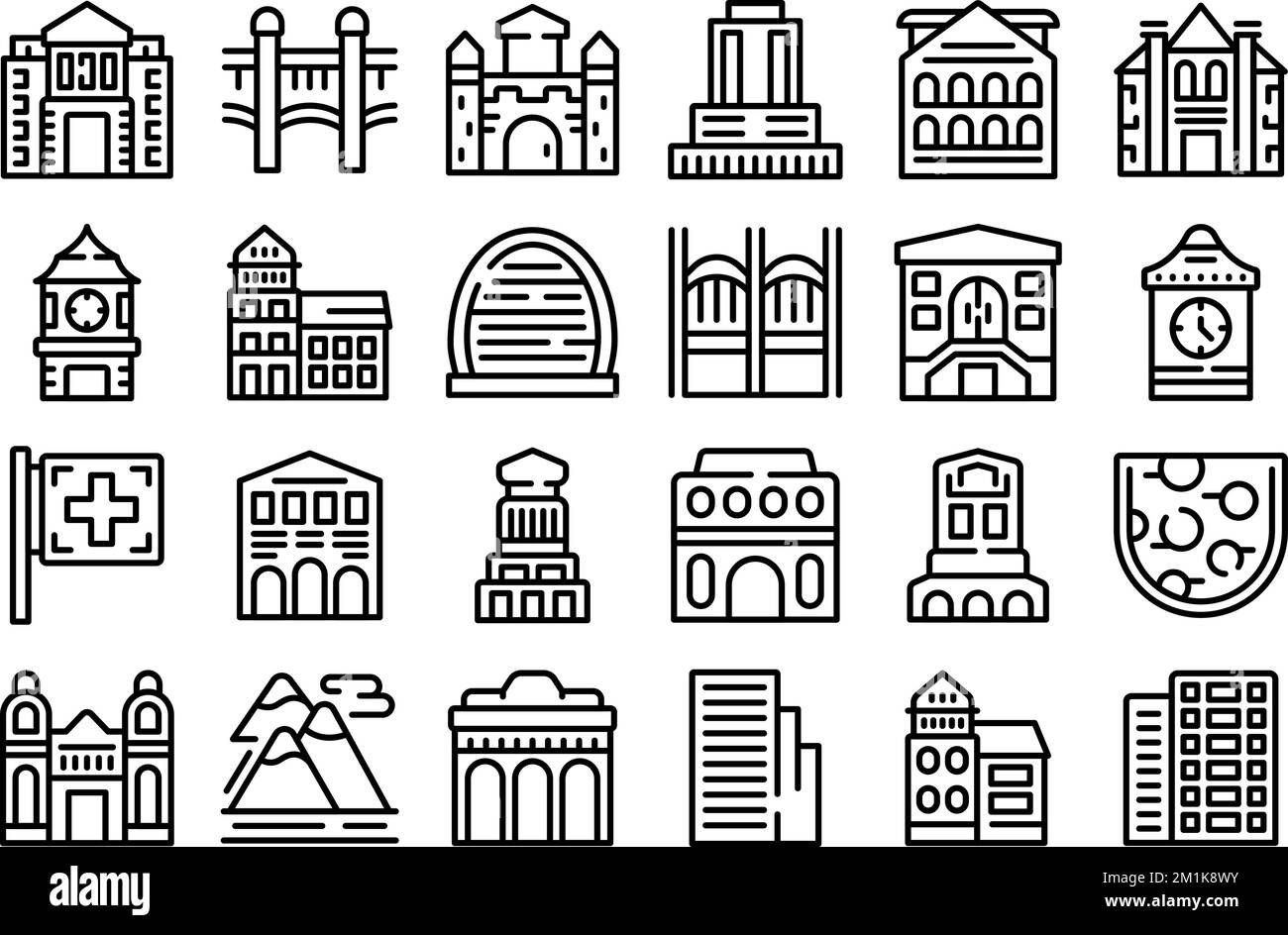 Les icônes de Berne définissent le vecteur de contour. Gardez la capitale. Canton Illustration de Vecteur
