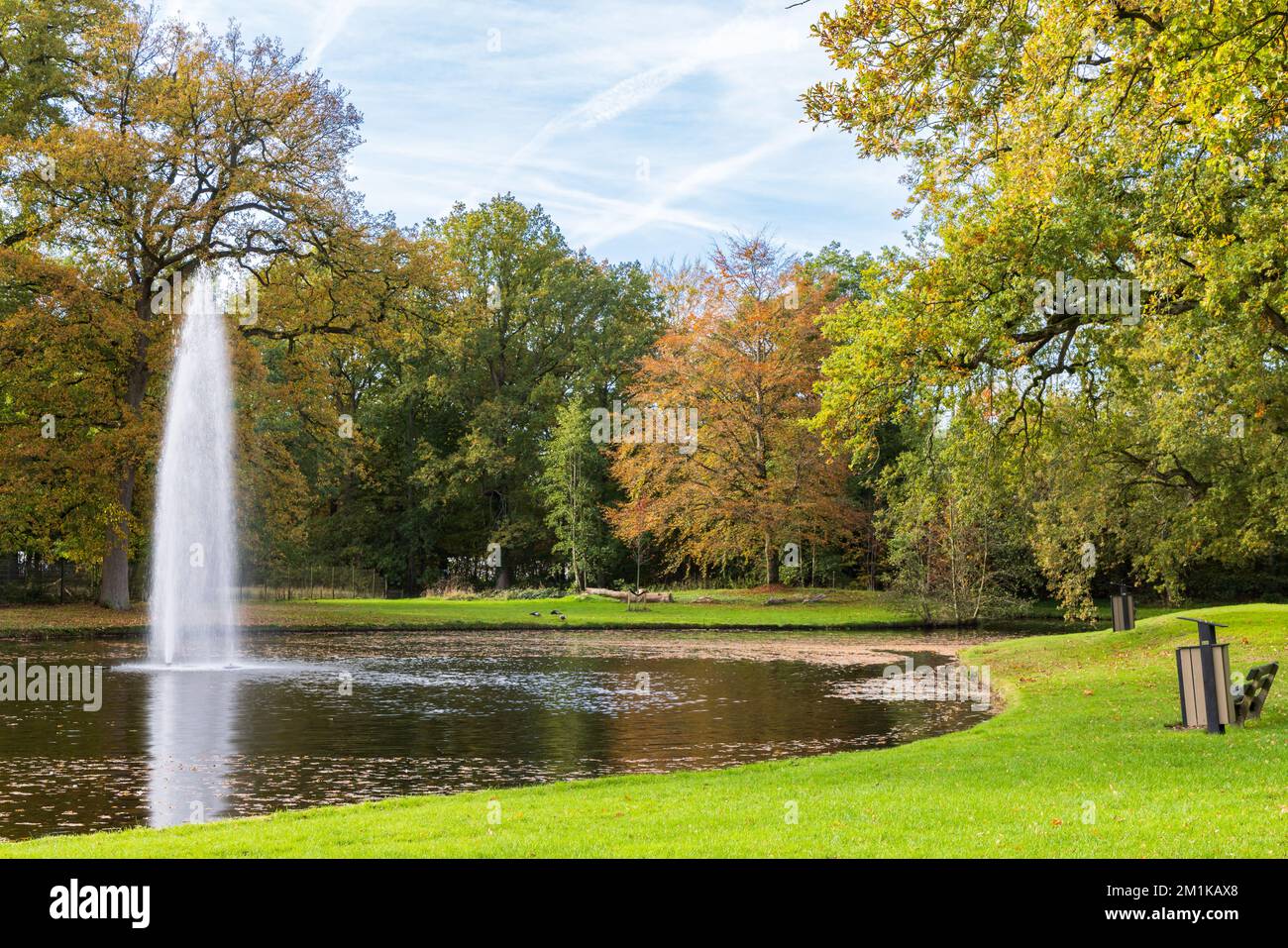 Fontaine dans le domaine et parc Nienoord dans la municipalité de Leek Westerkwartier province de Groningen aux pays-Bas Banque D'Images