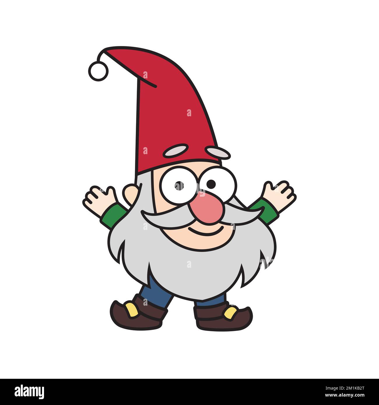 Joyeux petit gnome de jardin, nain, oldman porte un chapeau rouge dans le style de bande dessinée. Illustration d'enfants de conte de fées vectoriel coloré, caractère de dessin, mascotte, autocollant Illustration de Vecteur