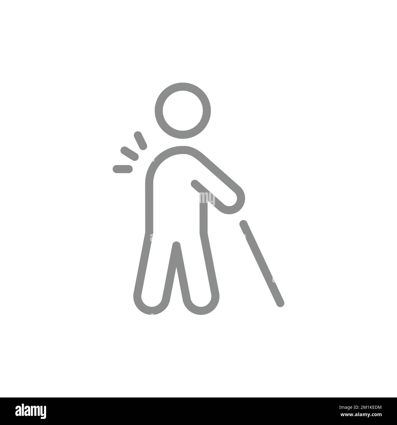 Icône de vecteur de ligne d'assurance retraite ou accident. Icône de vecteur de ligne homme et canne, personne handicapée ou retirée. Illustration de Vecteur