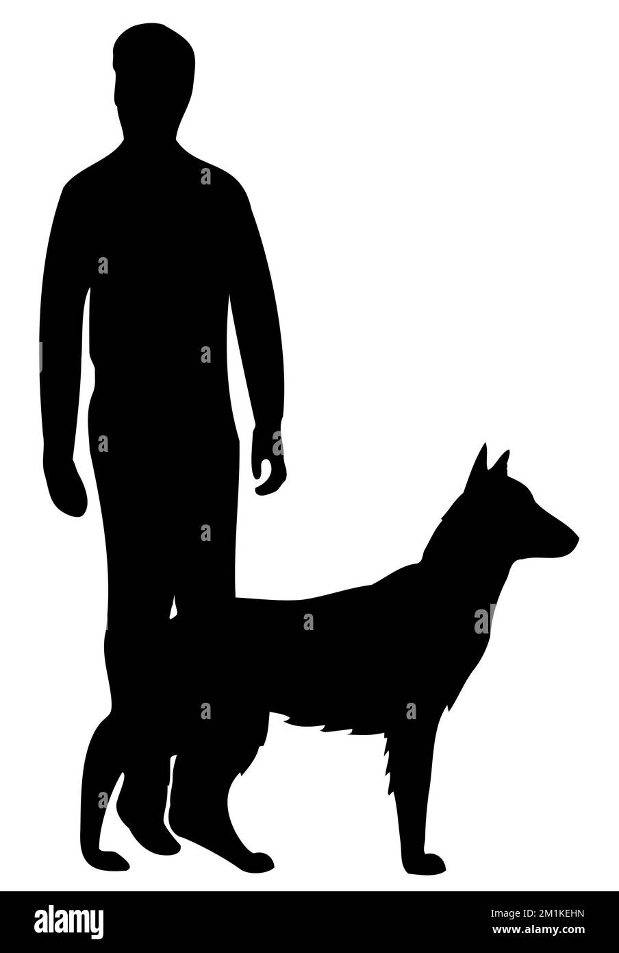 Silhouette vectorielle d'un homme avec son chien. Illustration de Vecteur