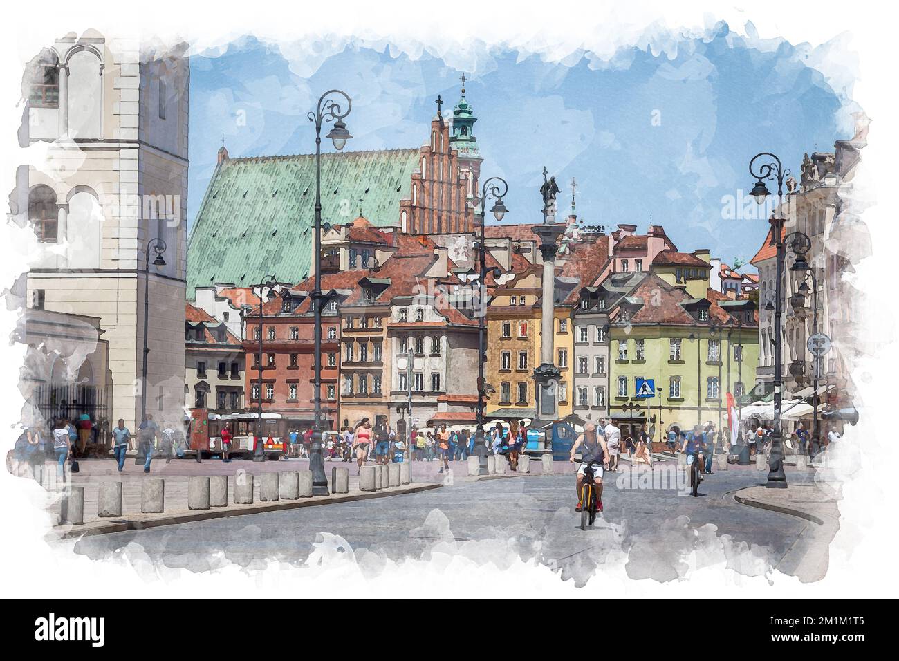 Monument de la vieille ville de Varsovie. Style d'illustration aquarelle. Maisons multicolores de la route touristique. Sites attractions. Banque D'Images