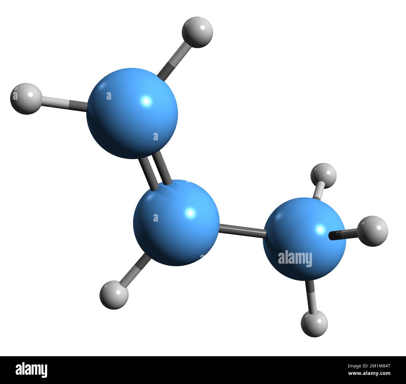 3D image de la formule du squelette de propylène - structure chimique moléculaire du propène isolé sur fond blanc Banque D'Images