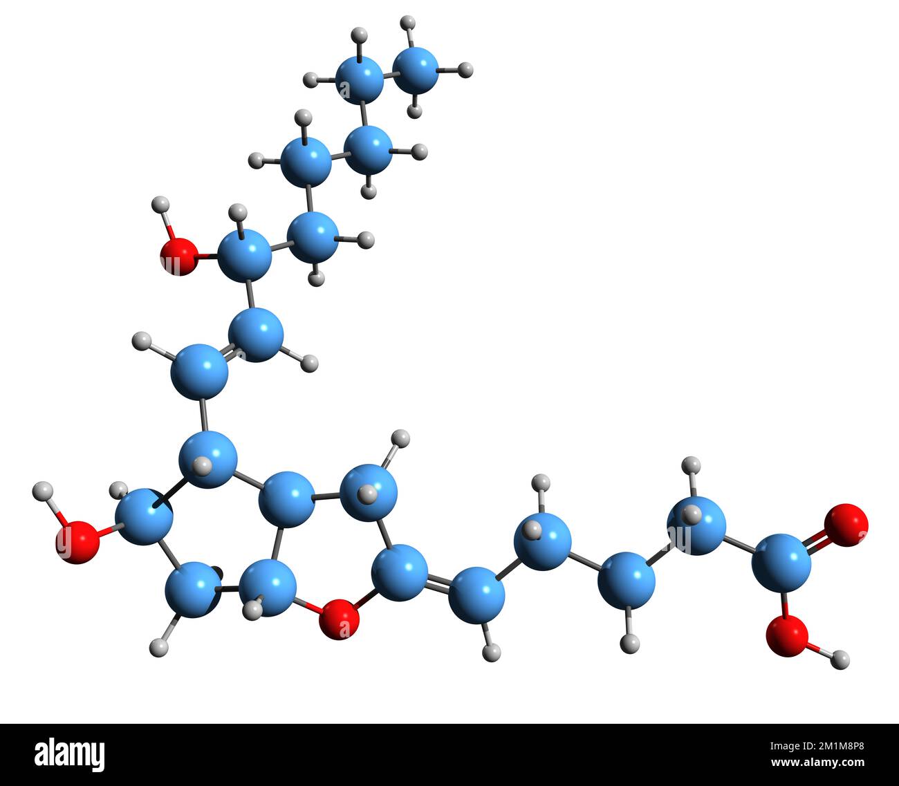 3D image de la formule squelettique de prostacycline - structure chimique moléculaire de la prostaglandine I2 isolée sur fond blanc Banque D'Images