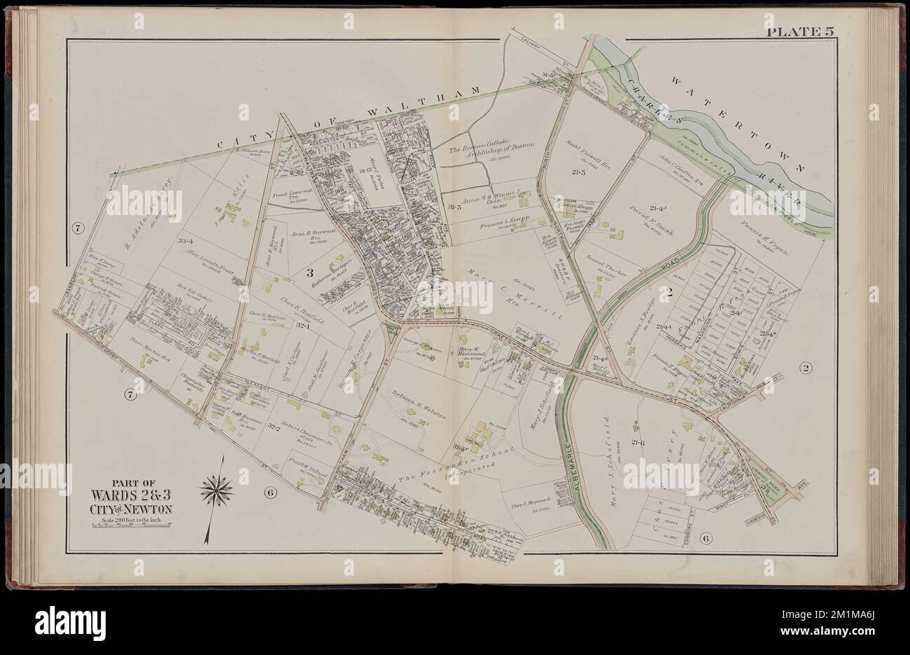 Atlas de la ville de Newton, Massachusetts : à partir de relevés réels et de plans officiels. Planche 5 , immobilier, Massachusetts, Newton, cartes, Propriétaires fonciers, Massachusetts, Newton, cartes, Newton Mass., Cartes Norman B. Leventhal Map Centre Collection Banque D'Images