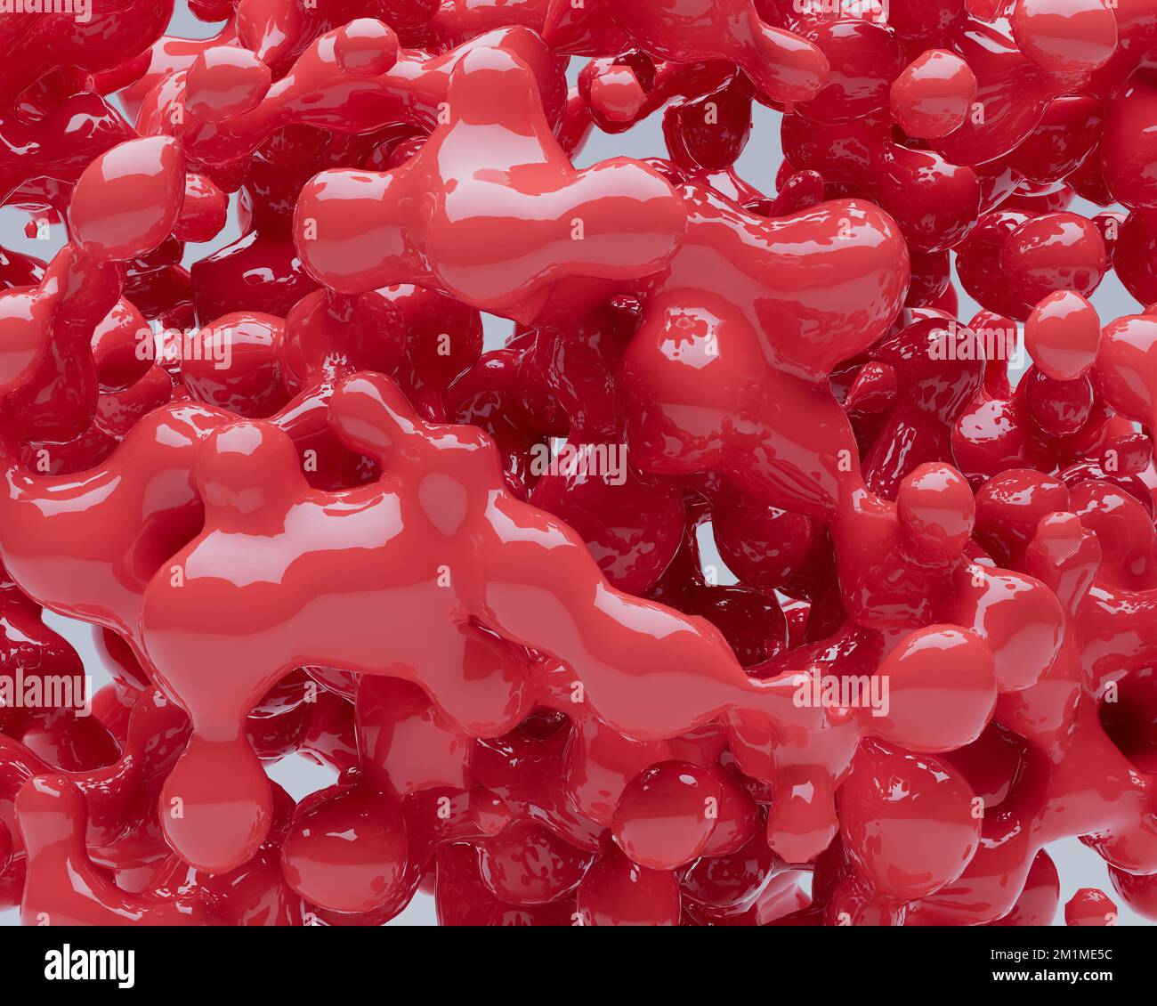Une boule rouge brillante abstraite composée d'un matériau brillant rouge poreux sur un arrière-plan isolé - rendu 3D Banque D'Images