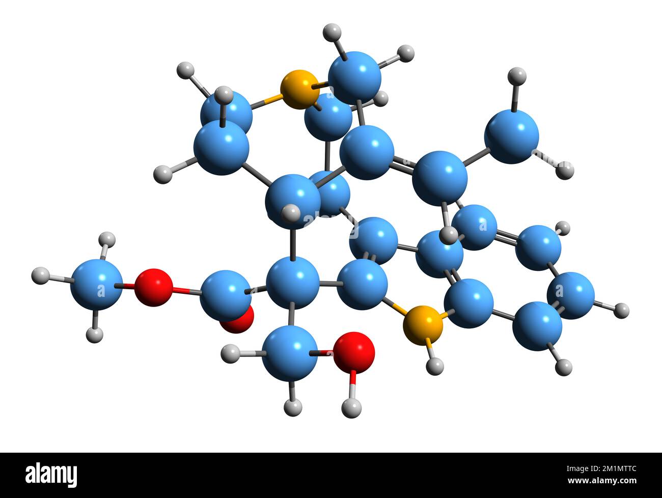 3D image de la formule squelettique de Stemmadenine - structure chimique moléculaire de l'alcaloïde de terpène indole isolé sur fond blanc Banque D'Images