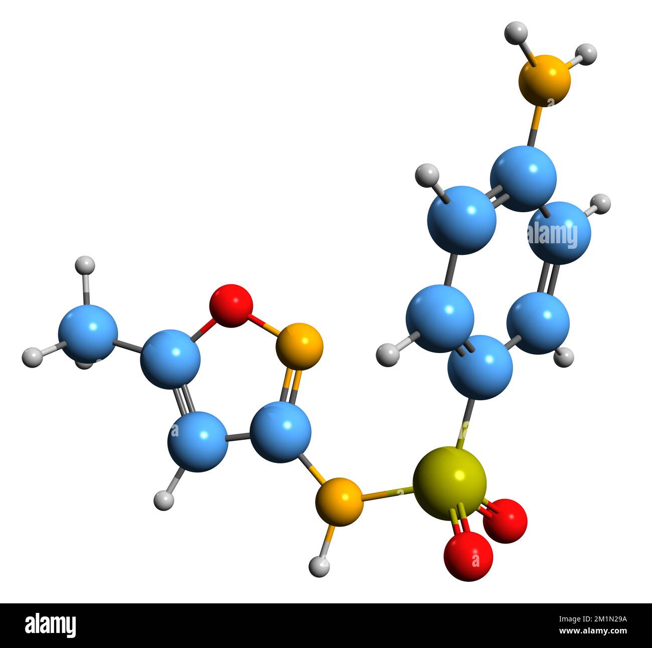 3D image de la formule squelettique du sulfaméthoxazole - structure chimique moléculaire du sulfonamide isolé sur fond blanc Banque D'Images