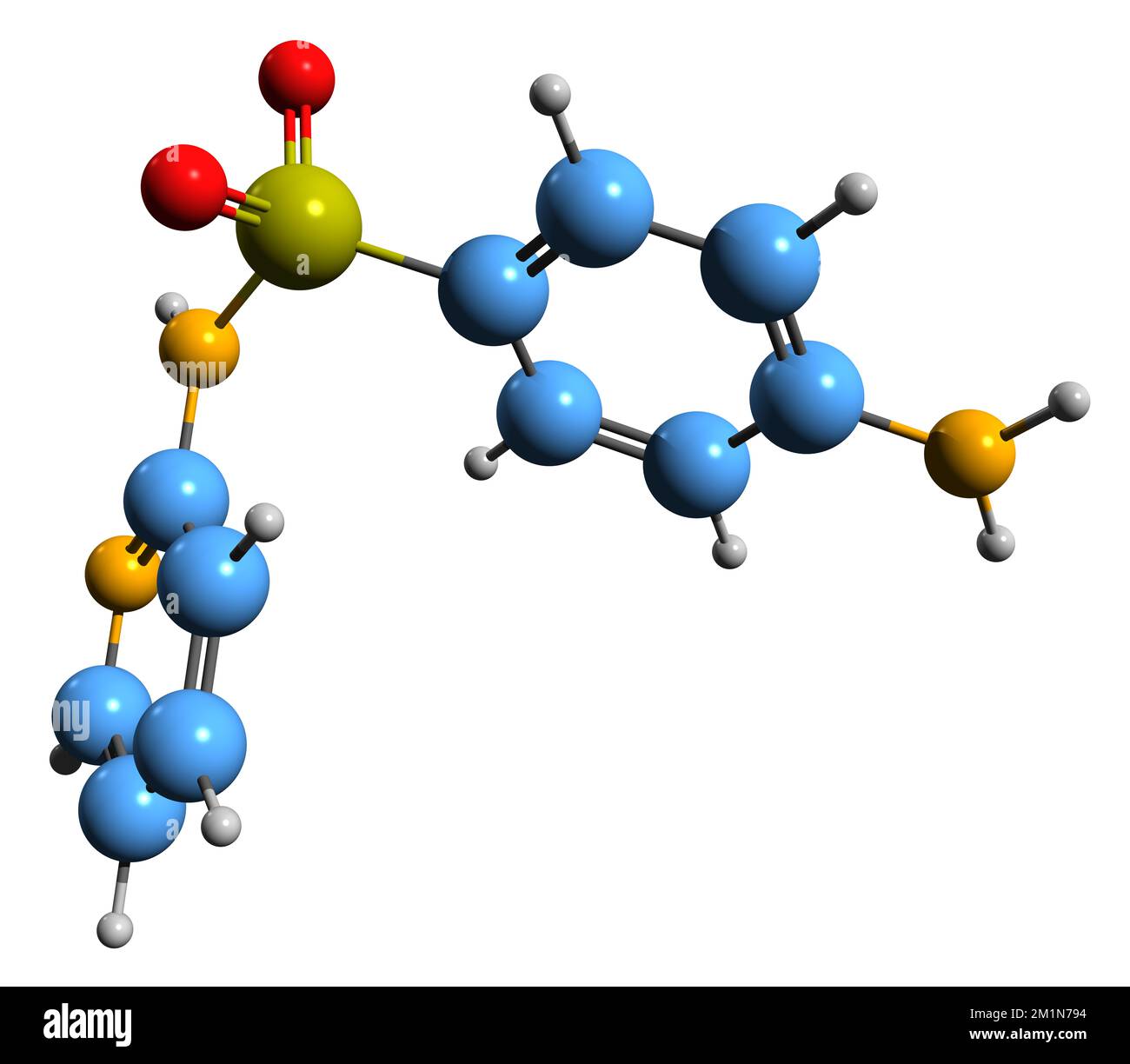 3D image de la formule squelettique de Sulfapyridine - structure chimique moléculaire du sulfonamide isolé sur fond blanc Banque D'Images
