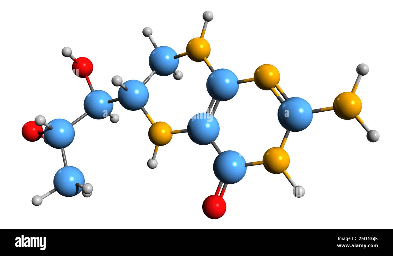 3D image de la formule squelettique de la tétrahydrobioptérine - structure chimique moléculaire de la saproptérine isolée sur fond blanc Banque D'Images