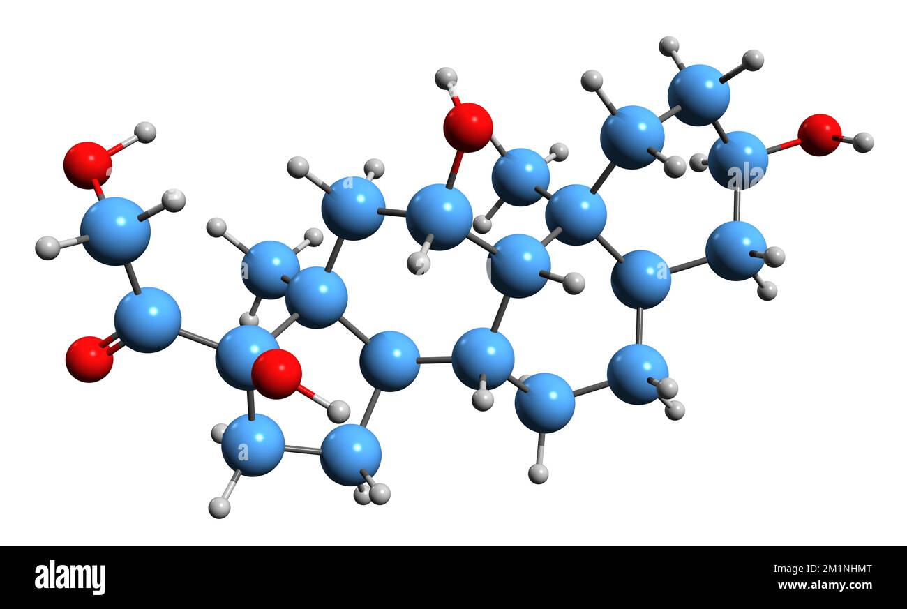3D image de la formule squelettique du tétrahydrocortisol - structure chimique moléculaire de l'urocortisol isolée sur fond blanc Banque D'Images