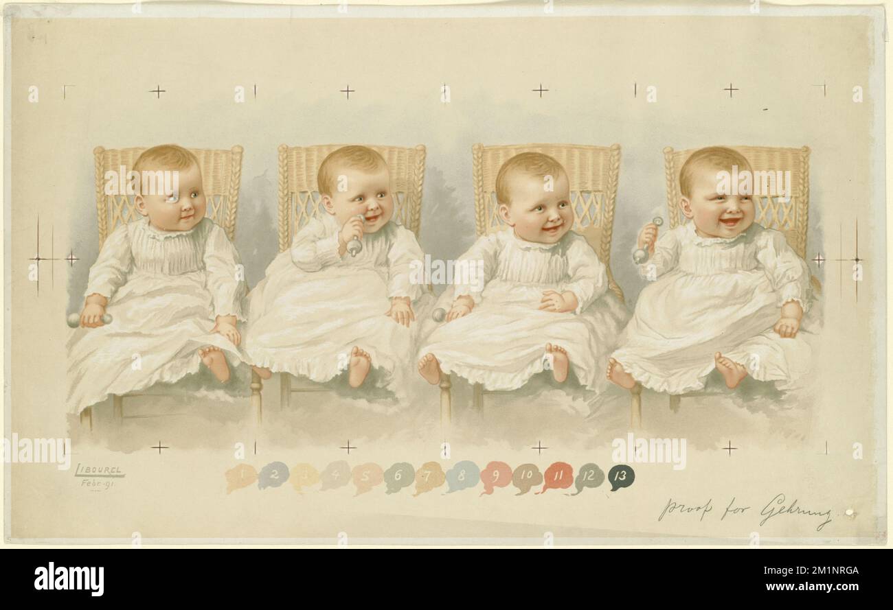 Bébé avec quatre expressions du visage, les nourrissons. Collection Louis Prang & Company Banque D'Images