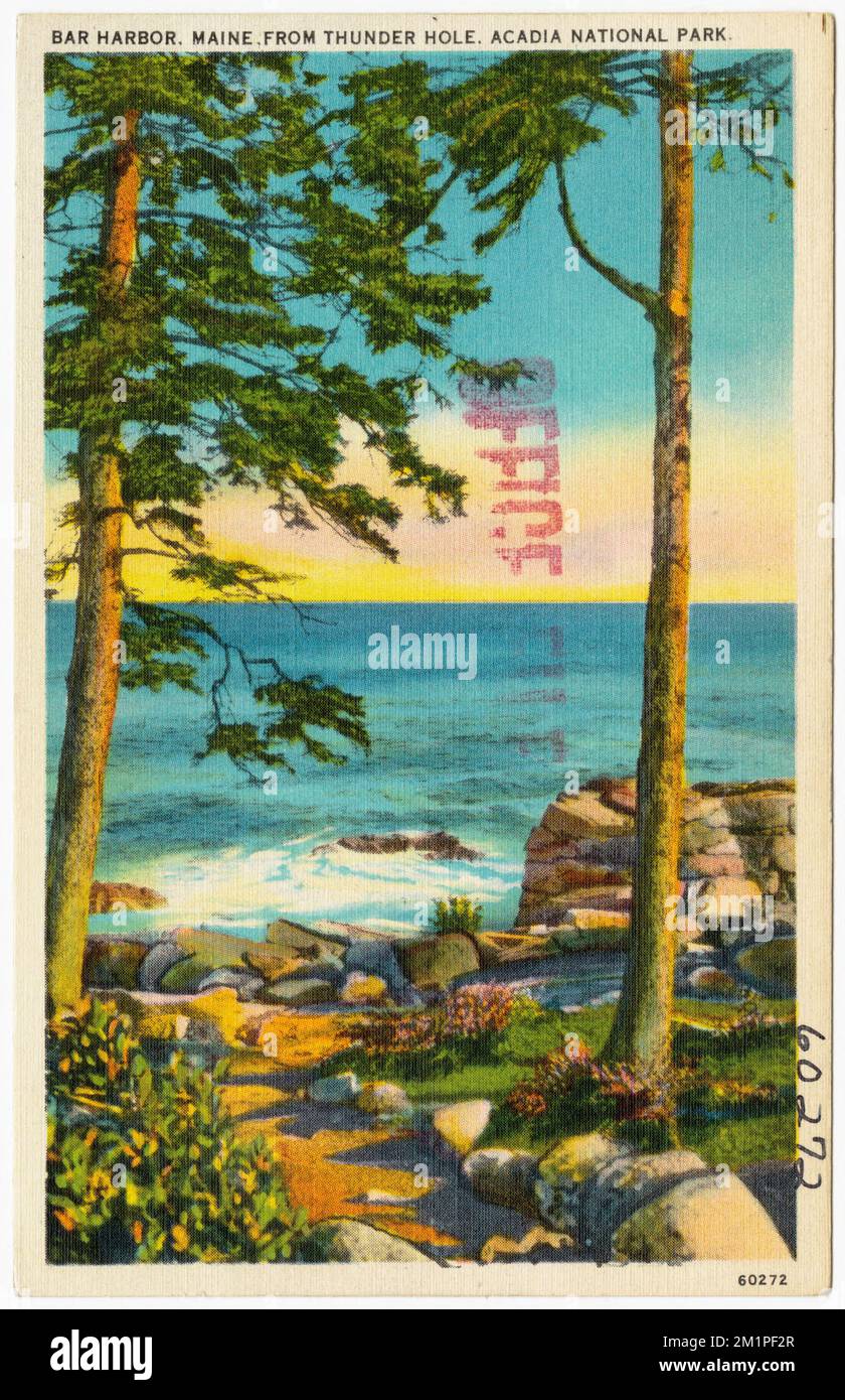 Bar Harbour, Maine de Thunder Hole, Parc national Acadia , Mers, Parcs, Collection Tichnor Brothers, cartes postales des États-Unis Banque D'Images