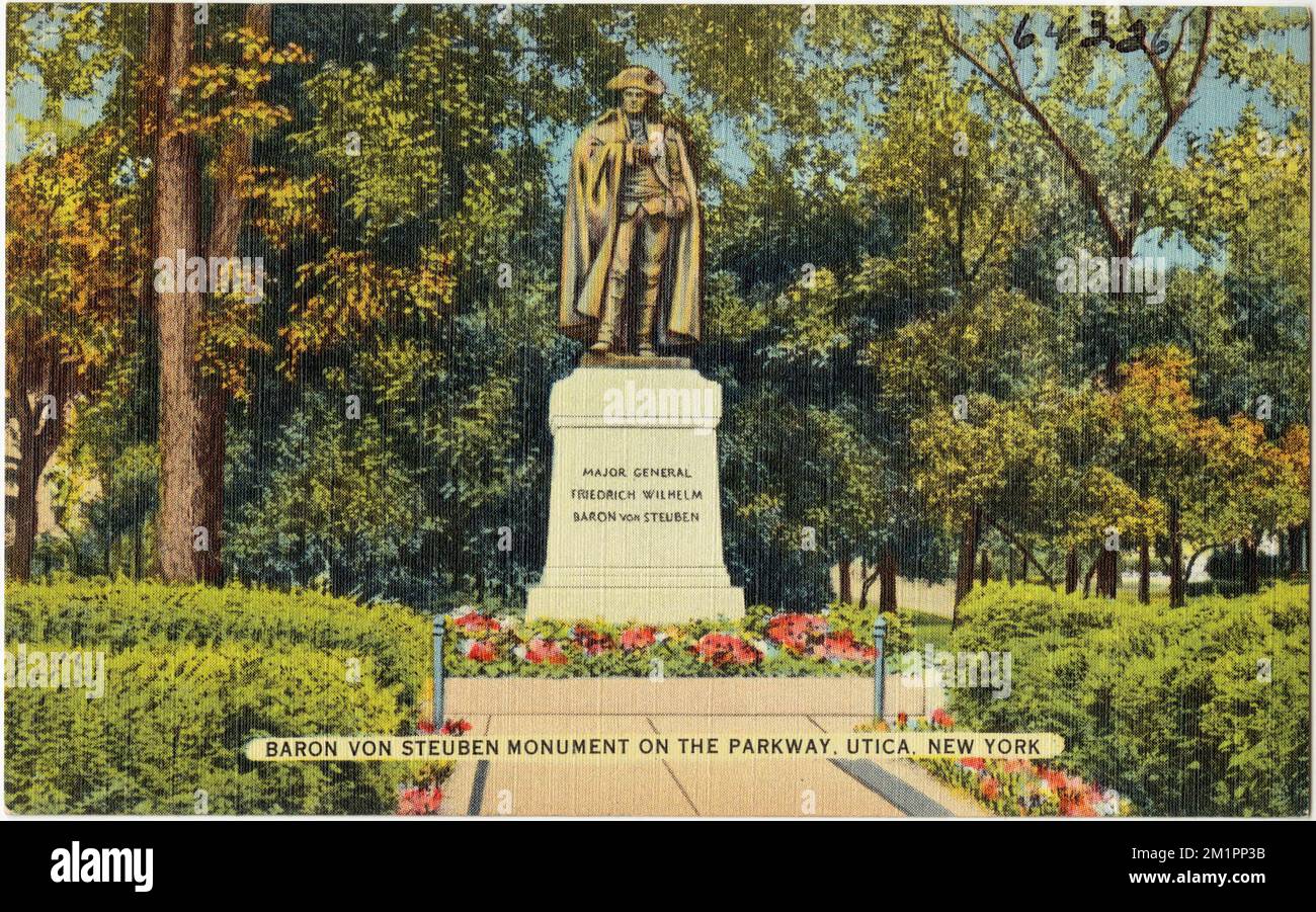 Monument du Baron Von Steuben sur la promenade, Utica, New York , monuments et monuments commémoratifs, Collection Tichnor Brothers, Cartes postales des États-Unis Banque D'Images