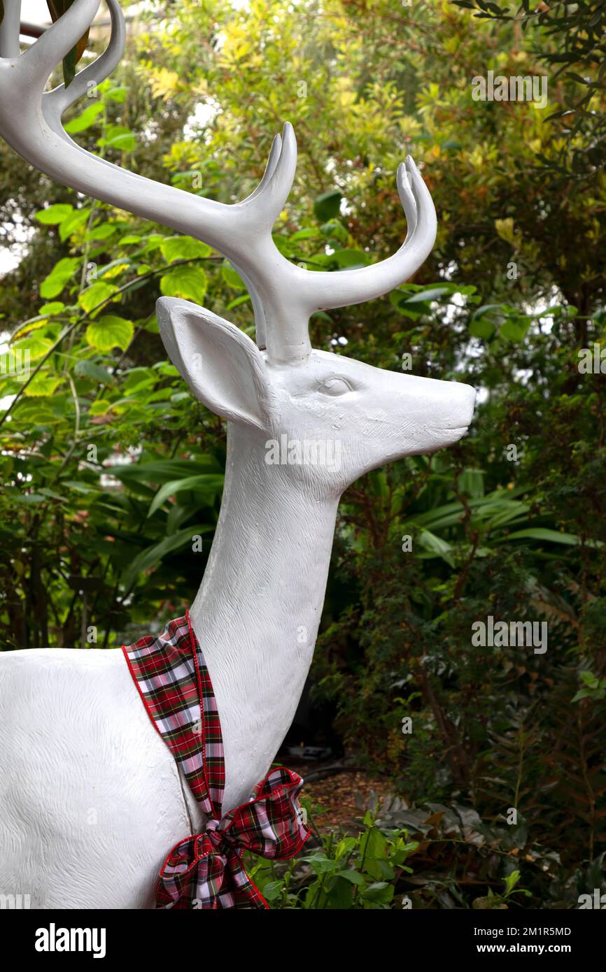 Exposition de Noël avec statue de cerf blanc. Banque D'Images